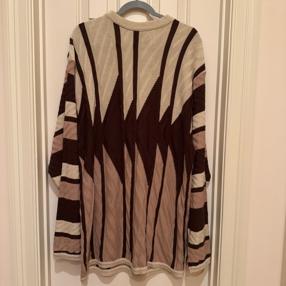 Bergati Sweater Mens XL Brown Tan Geometric Coogi Style Textured Knit Vintage